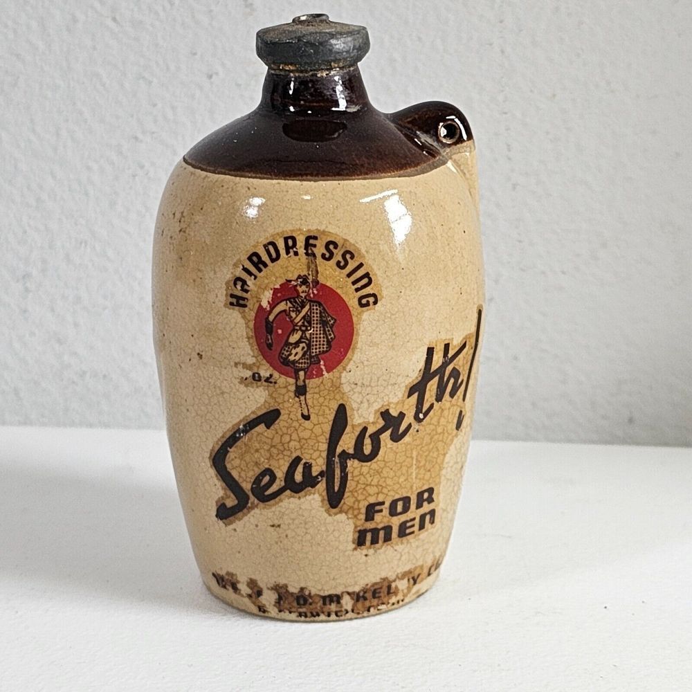 Vintage Seaforth Men's Hair Dressing‎ Bottle Jug 4" Bathroom Home Decor